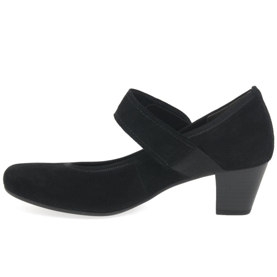 Black Suede Gabor Nola Womens Mary Jane Court Shoes