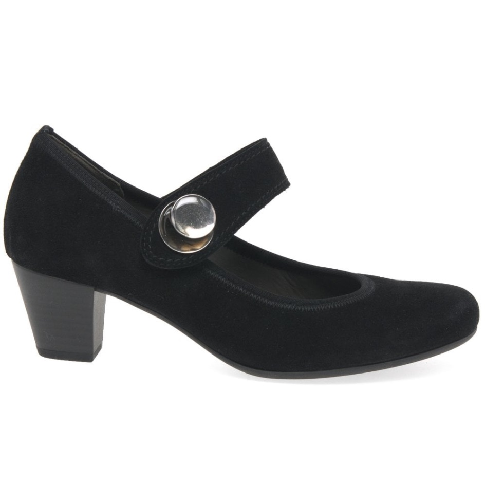 Black Suede Gabor Nola Womens Mary Jane Court Shoes
