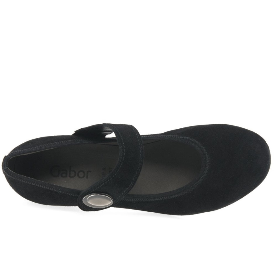 Black Suede Gabor Nola Womens Mary Jane Court Shoes