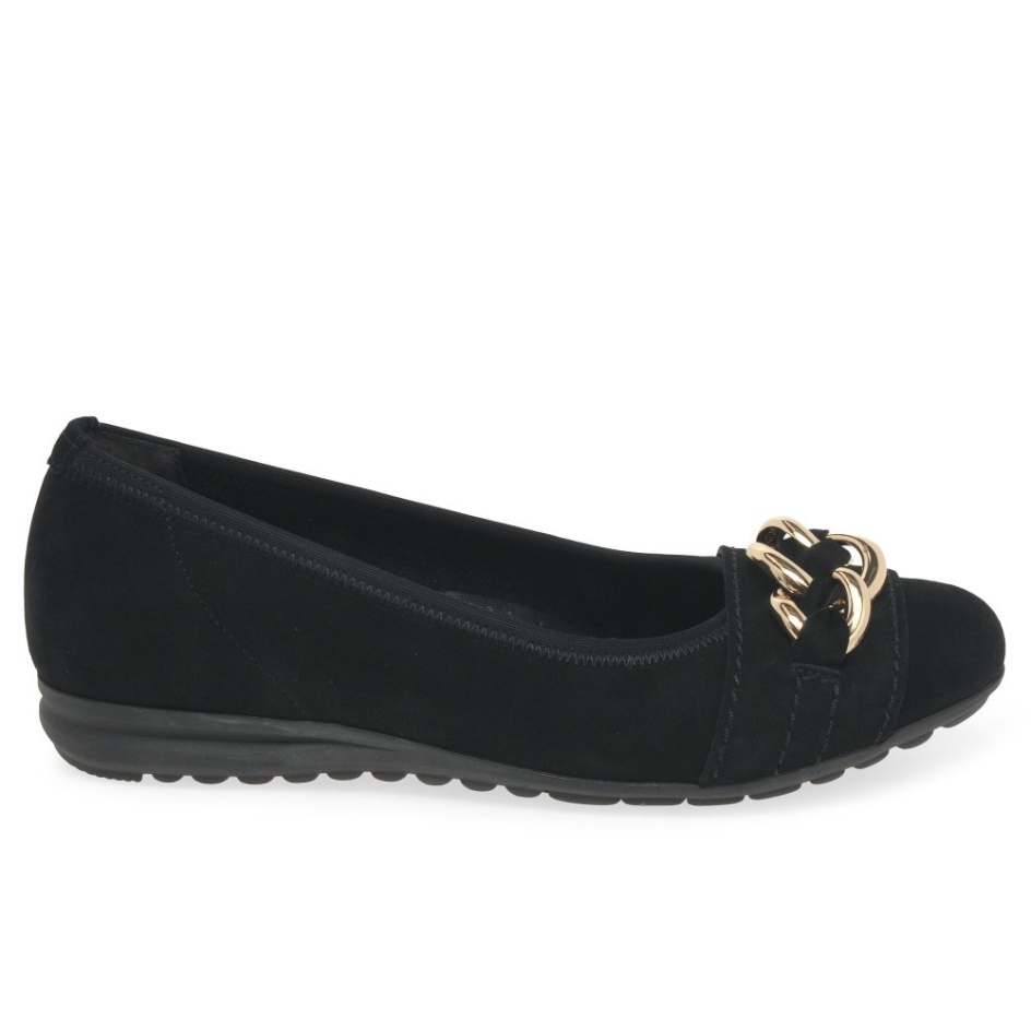 Black Suede Gabor Sigrid Ladies Ballet Pumps