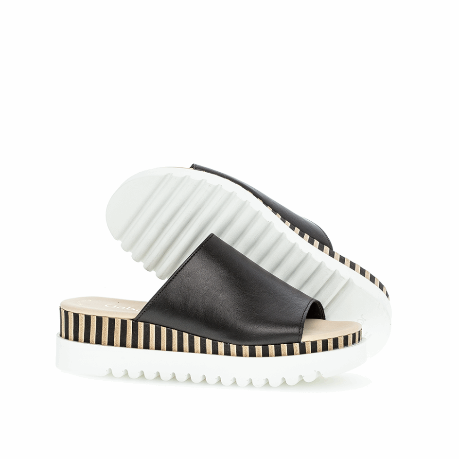 Black/Natural Platform Slipon Sandal Gabor