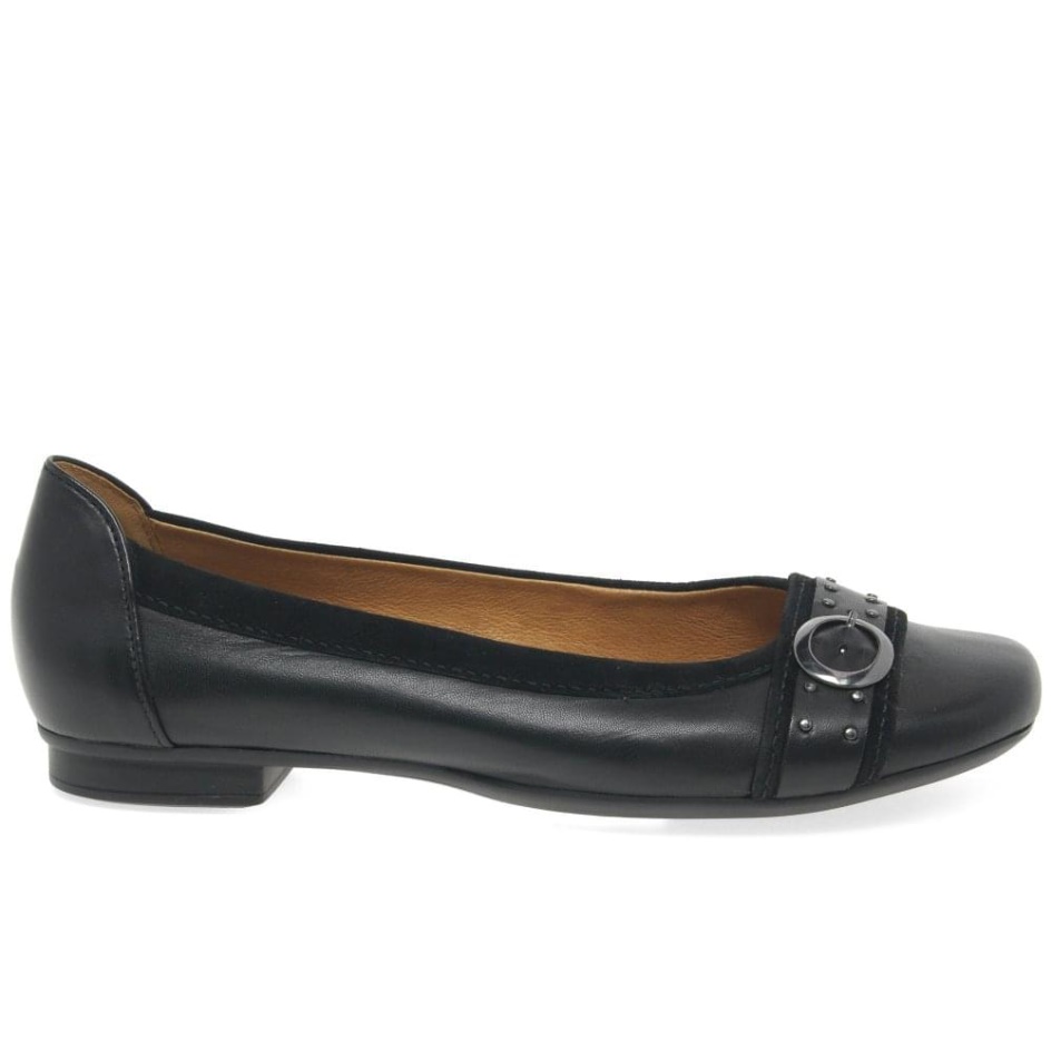 Black/Suede Michelle Womens Casual Stud Buckle Pumps Gabor