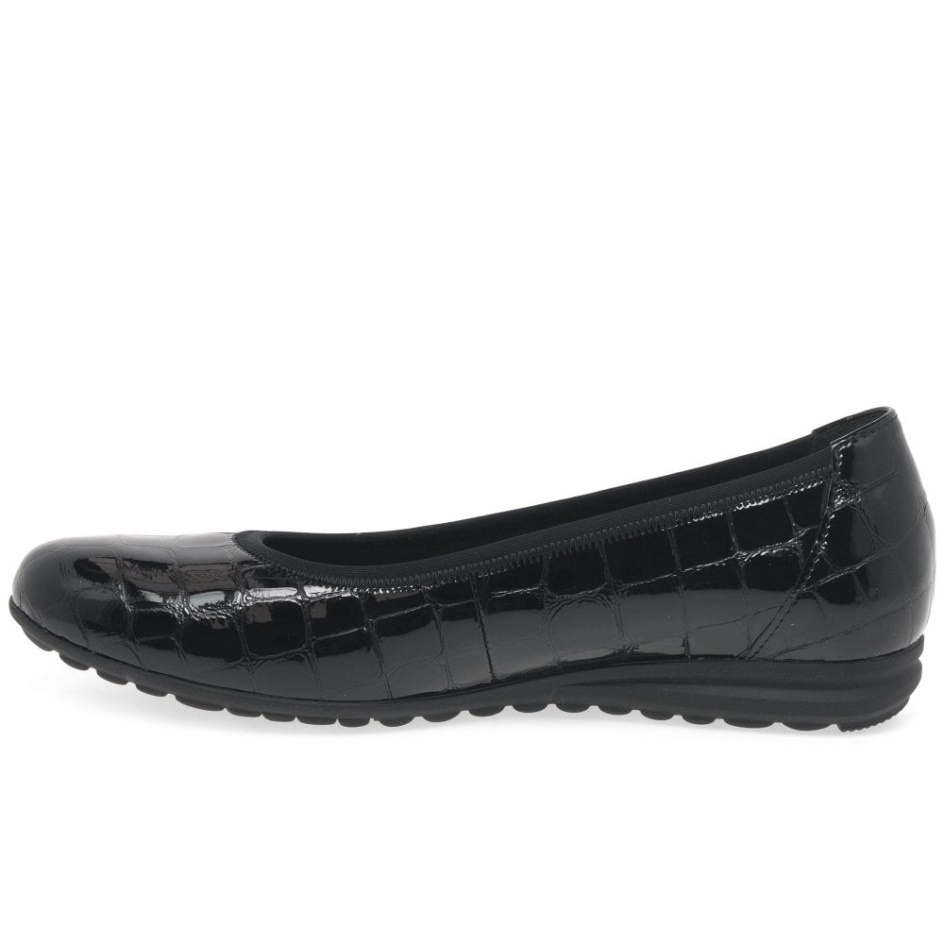 Gabor Black Croc Patent Splash Womens Casual Ballet Pumps