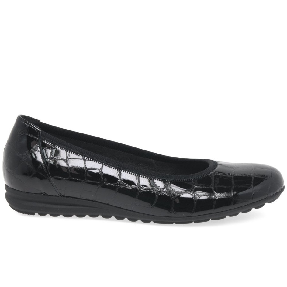 Gabor Black Croc Patent Splash Womens Casual Ballet Pumps