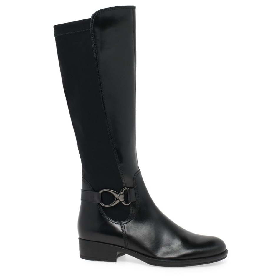 Gabor Black Leather Abia Womens Knee High Boots