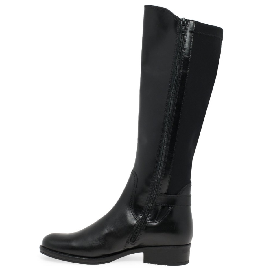 Gabor Black Leather Abia Womens Knee High Boots