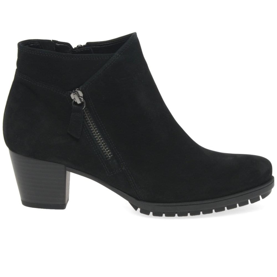 Gabor Black Nubuck Olivetti Womens Zip Fastening Ankle Boots
