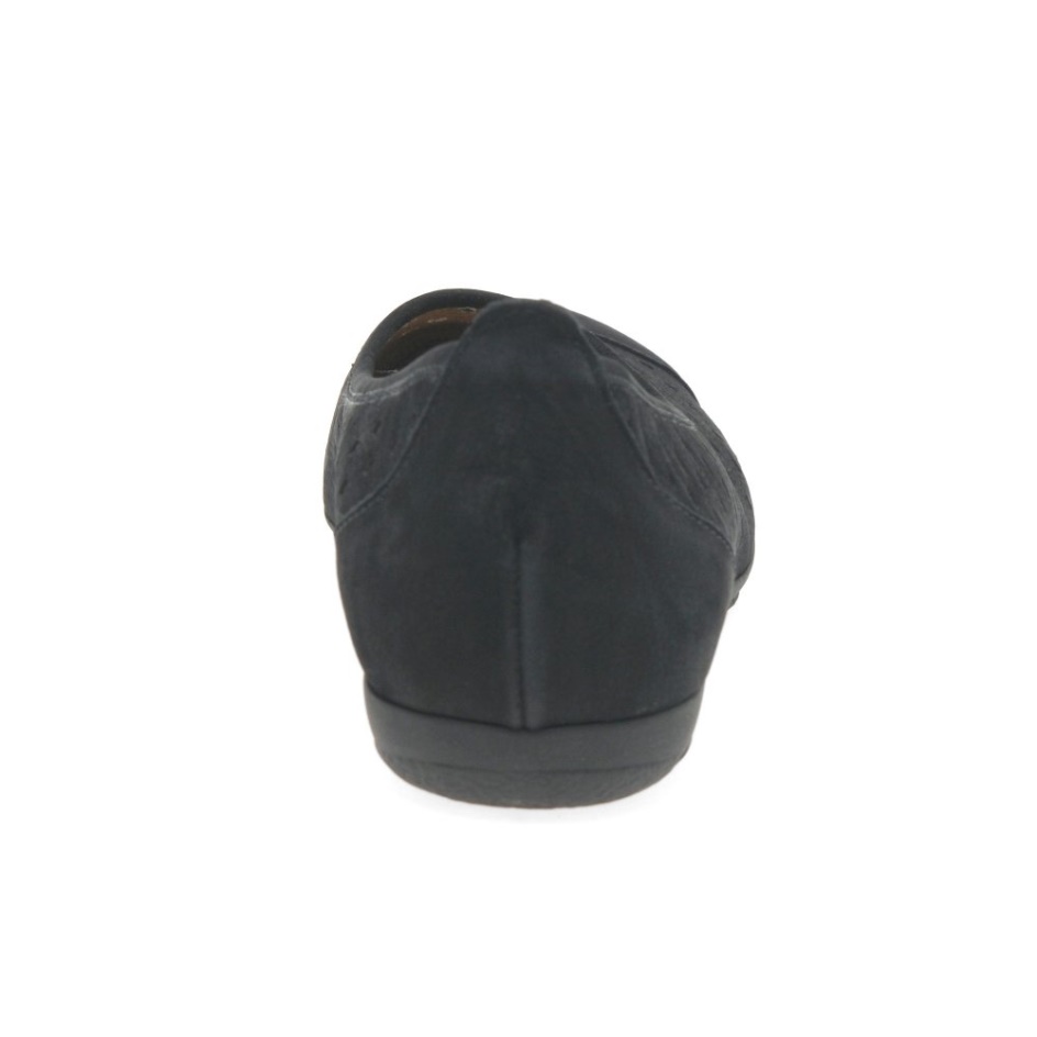 Gabor Black Nubuck Ruffle Womens Punched Detail Casual Shoes