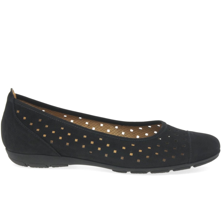 Gabor Black Nubuck Ruffle Womens Punched Detail Casual Shoes