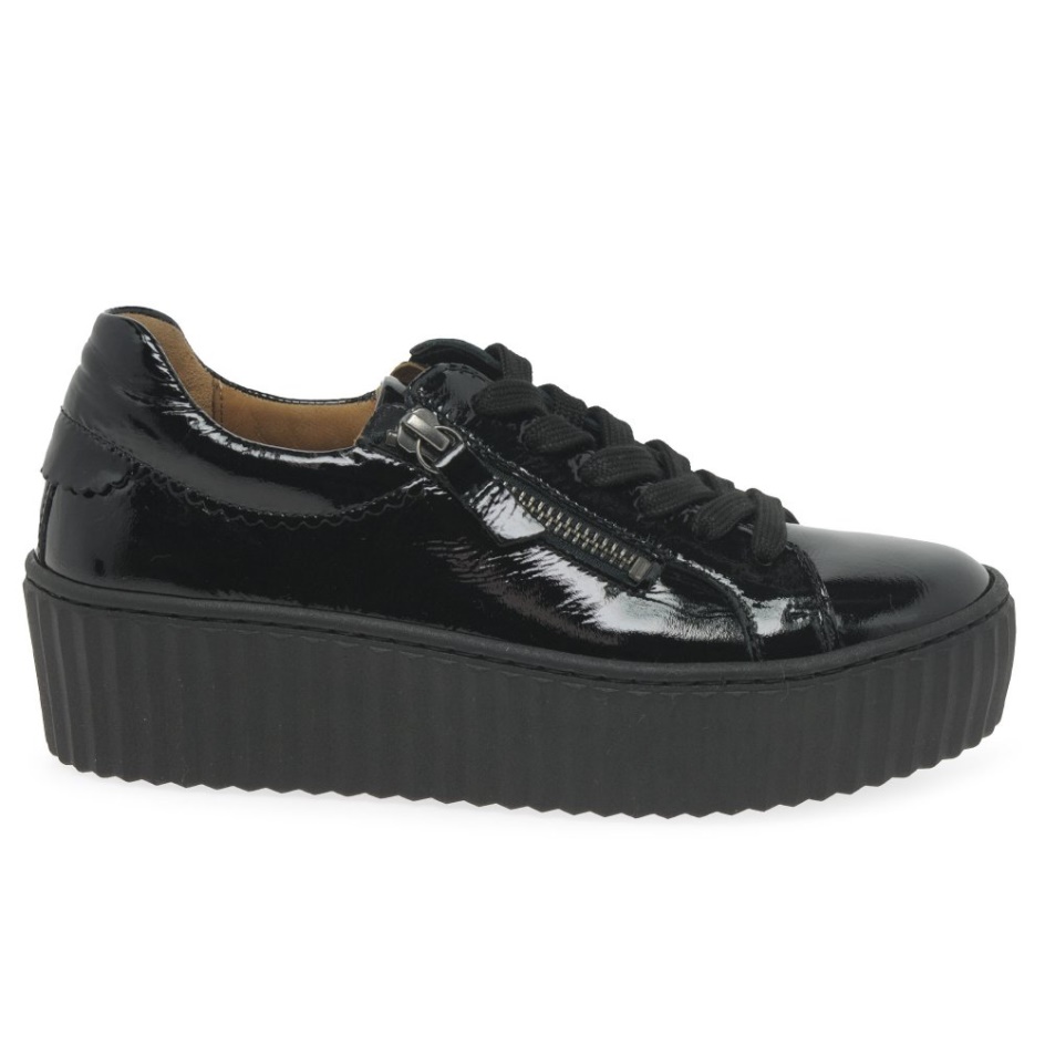 Gabor Black Patent Dolly Ladies Trainers