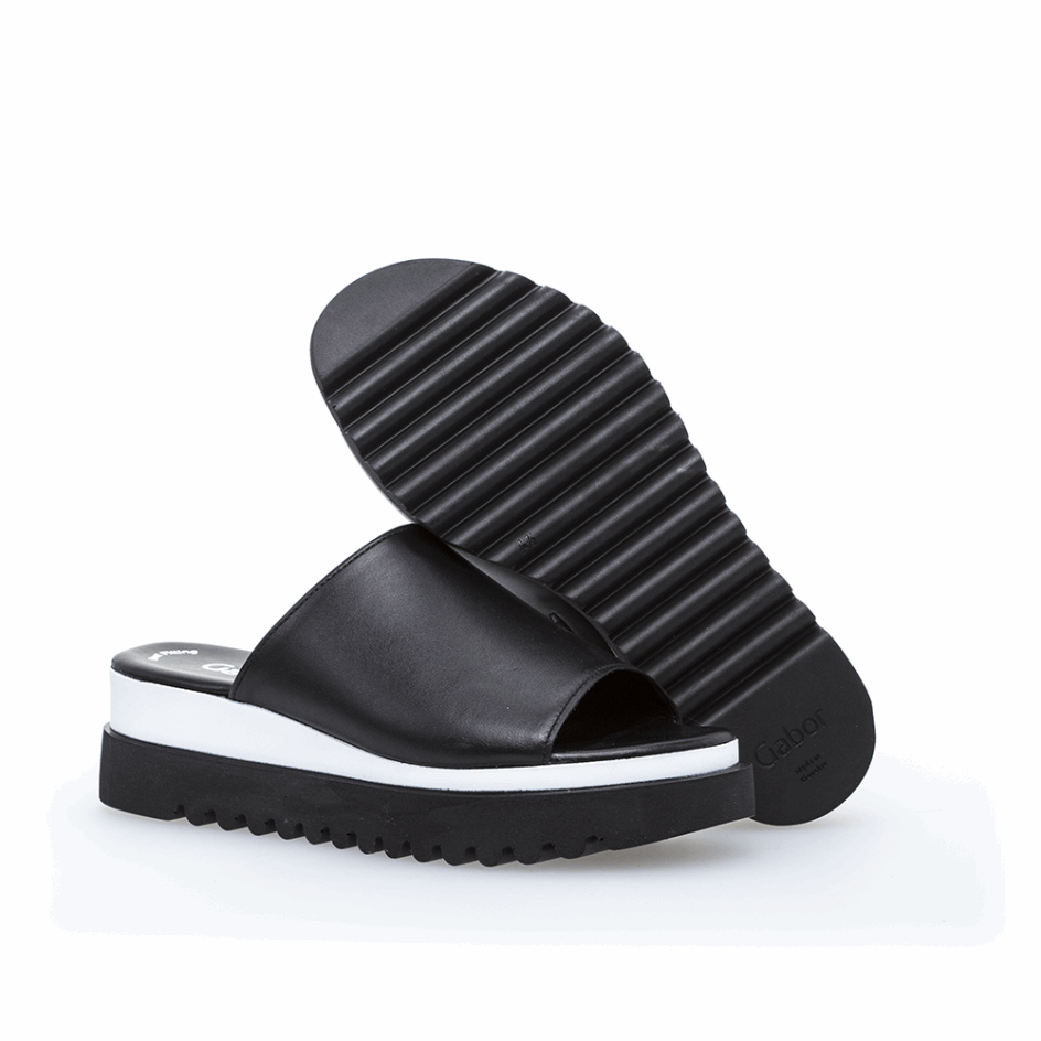 Gabor Black Platform Slipon Sandal