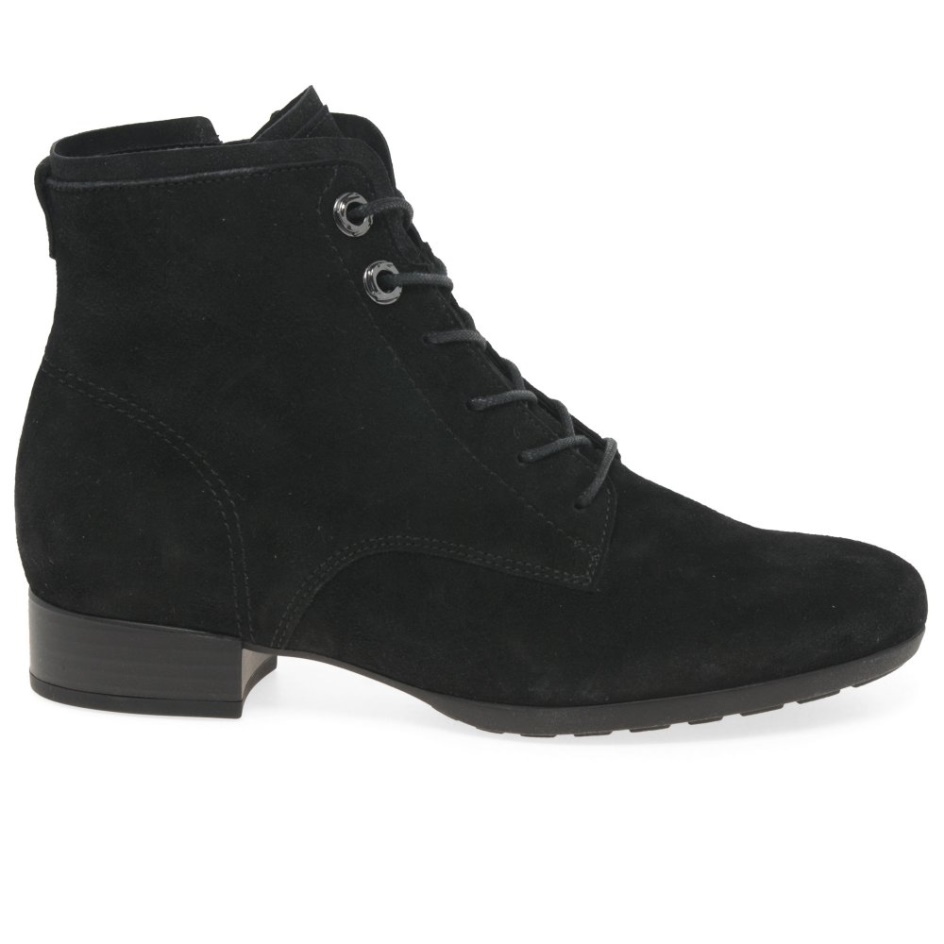 Gabor Black Suede Boat Womens Ankle Boots