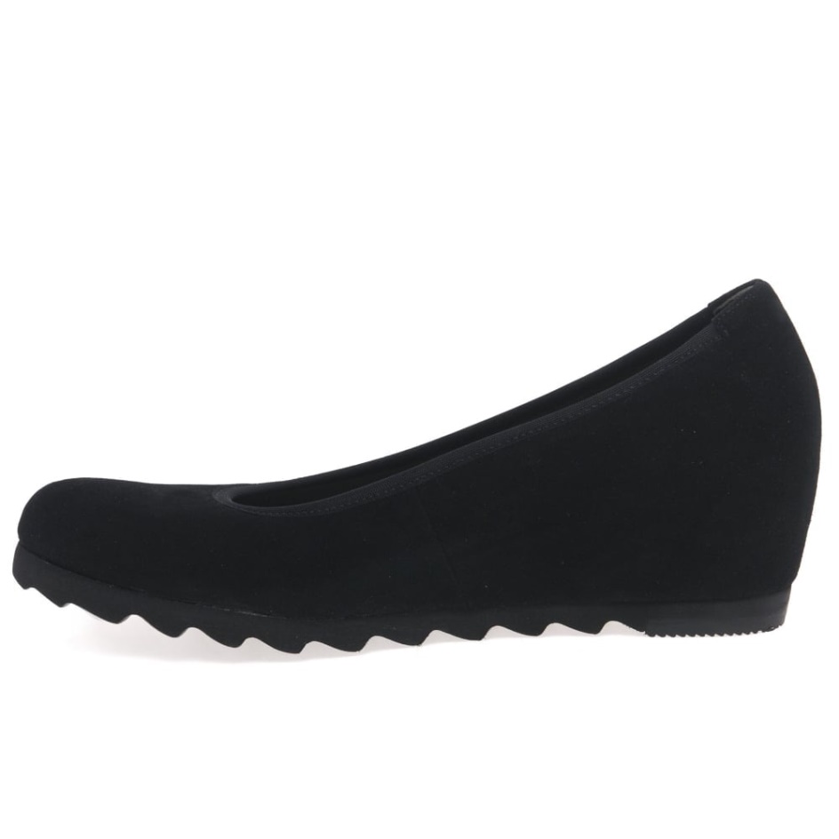 Gabor Black Suede Request Womens Modern Wedge Court Shoes