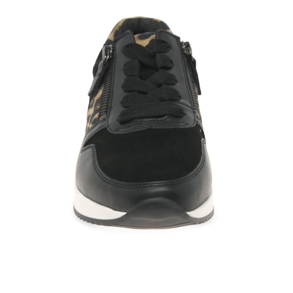 Gabor Black Suede/Leather/Leopard Lulea Womens Casual Trainers