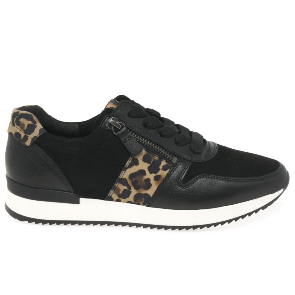 Gabor Black Suede/Leather/Leopard Lulea Womens Casual Trainers