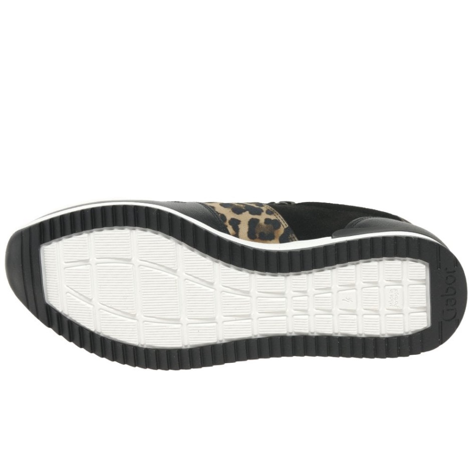 Gabor Black Suede/Leather/Leopard Lulea Womens Casual Trainers
