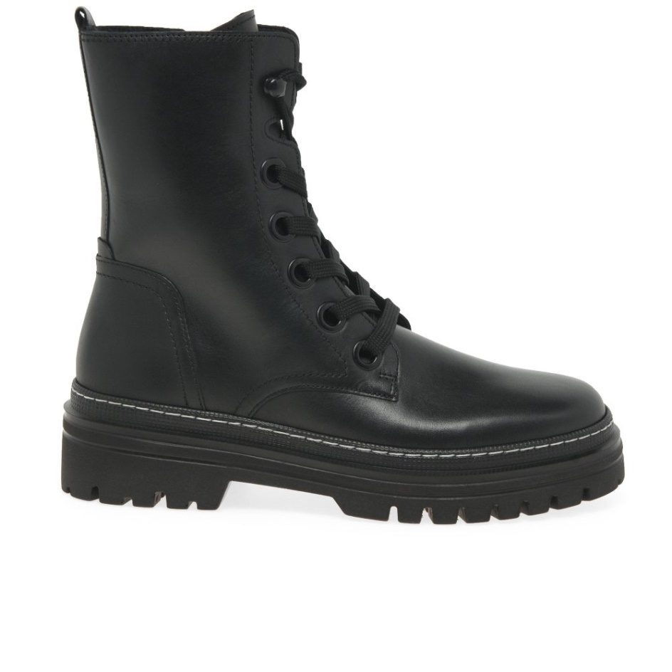 Gabor Black/White Stitch Genoa Womens Military Boots