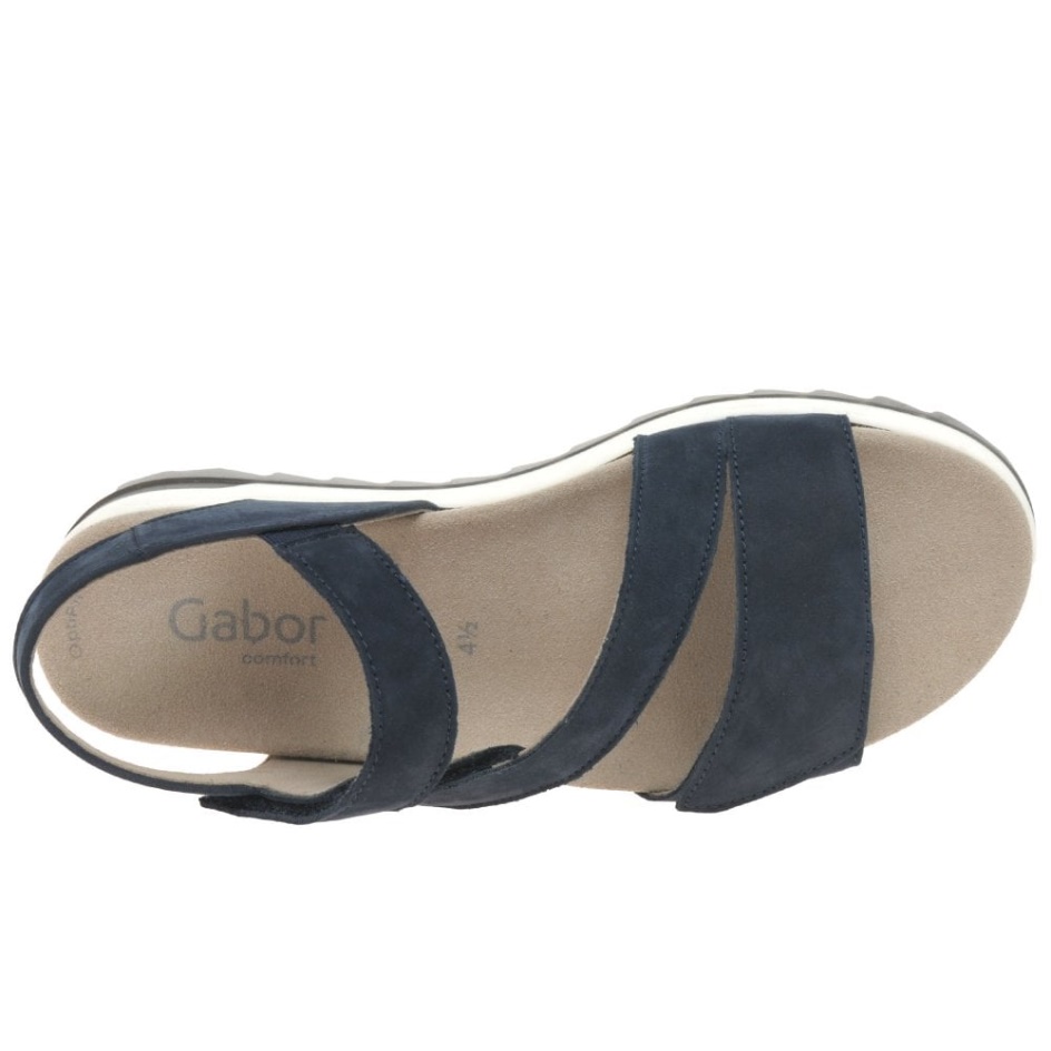 Gabor Blue Nubuck Verity Womens Strappy Low Heeled Sandals