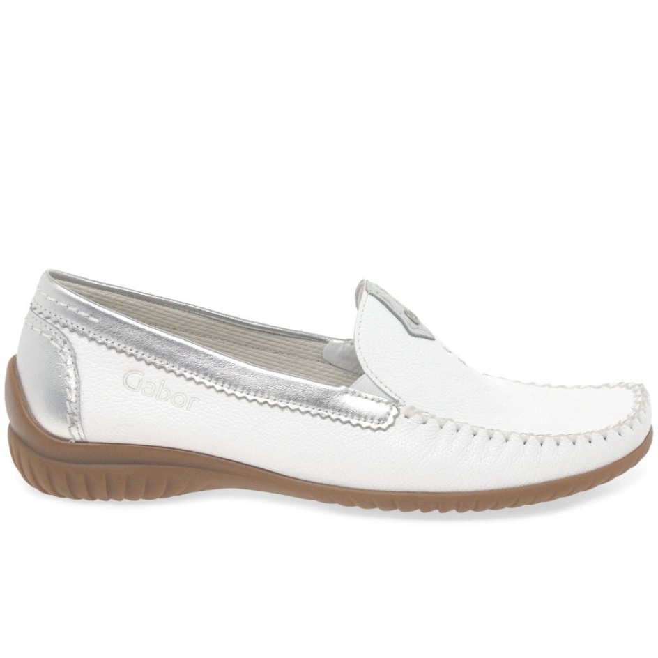 Gabor White/Silver California Sporty Womens Moccasins