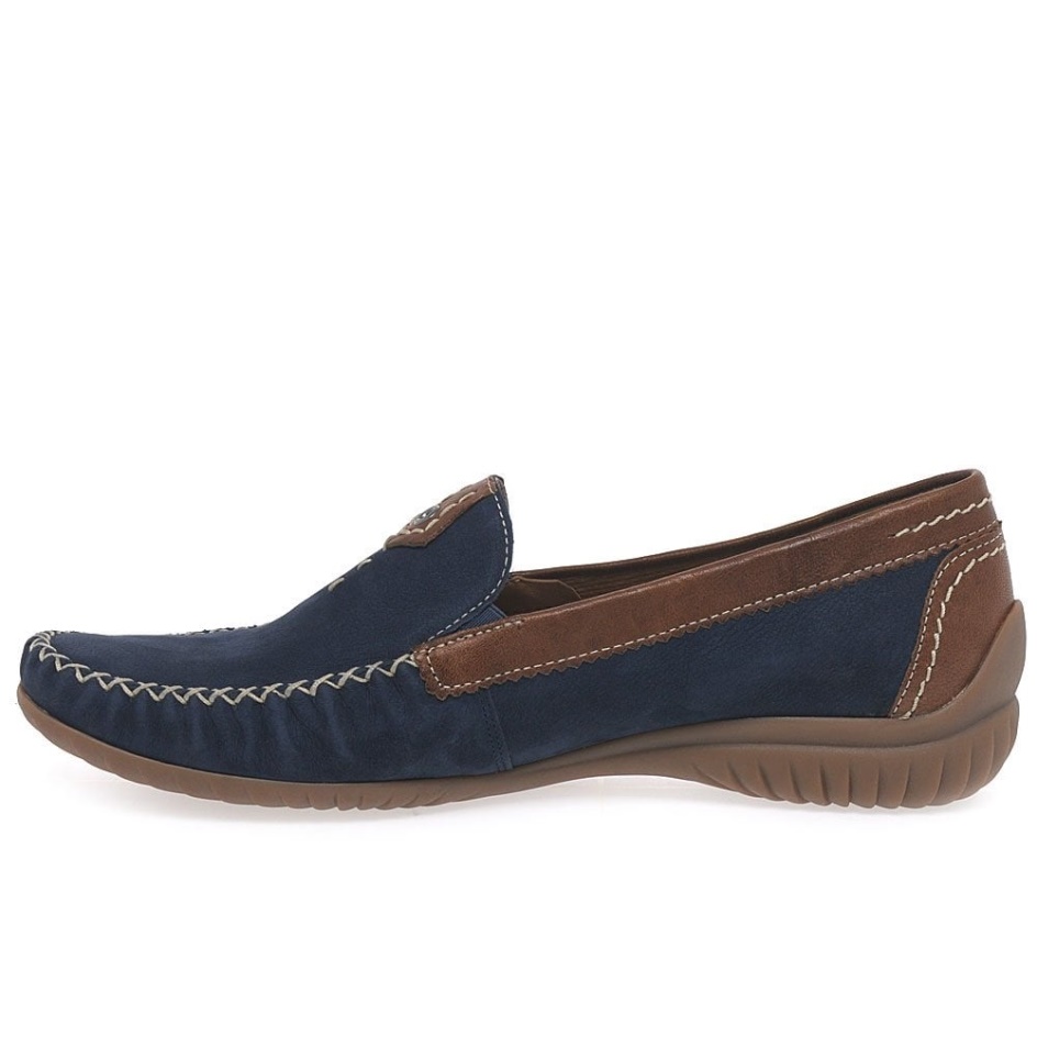 Navy Nubuck/Tan Gabor California Sporty Womens Moccasins