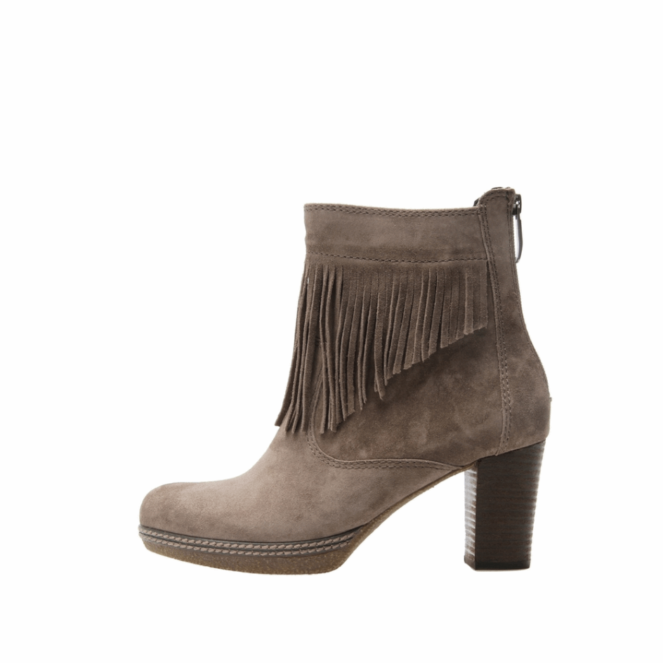 Taupe Gabor Fringed Collar Bootie
