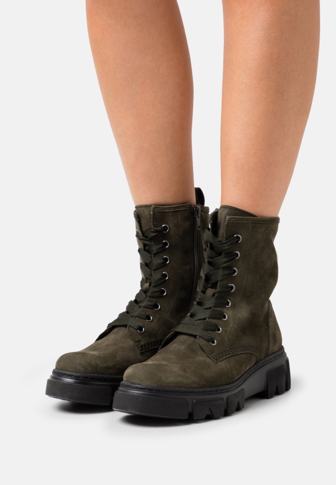 Green Army Lace-Up Ankle Boots Gabor