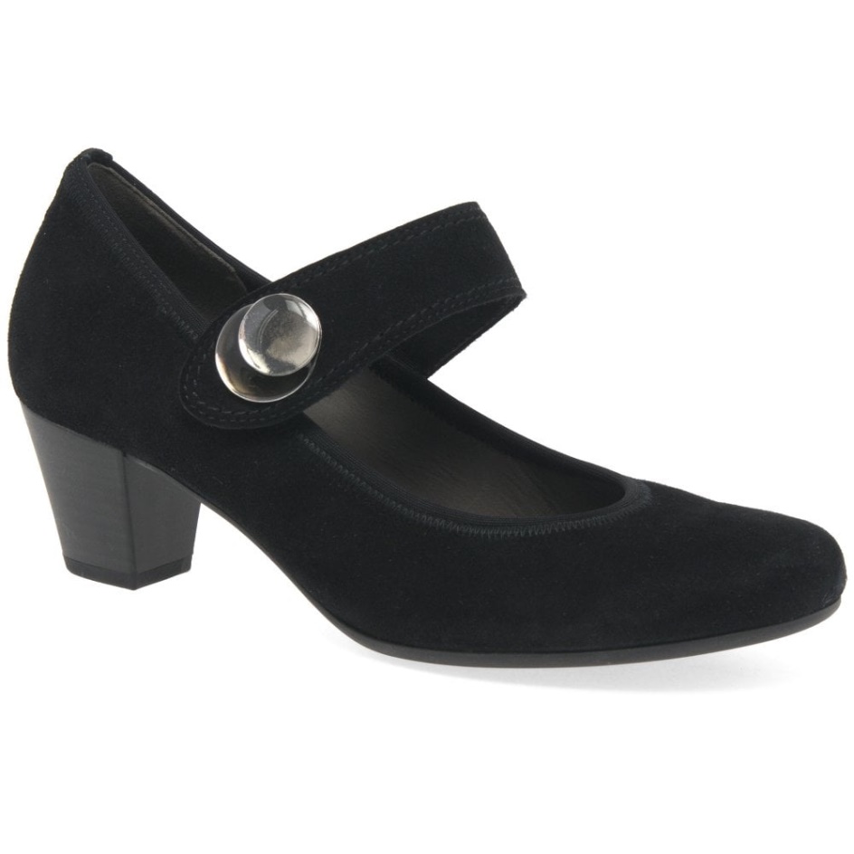 Black Suede Gabor Nola Womens Mary Jane Court Shoes