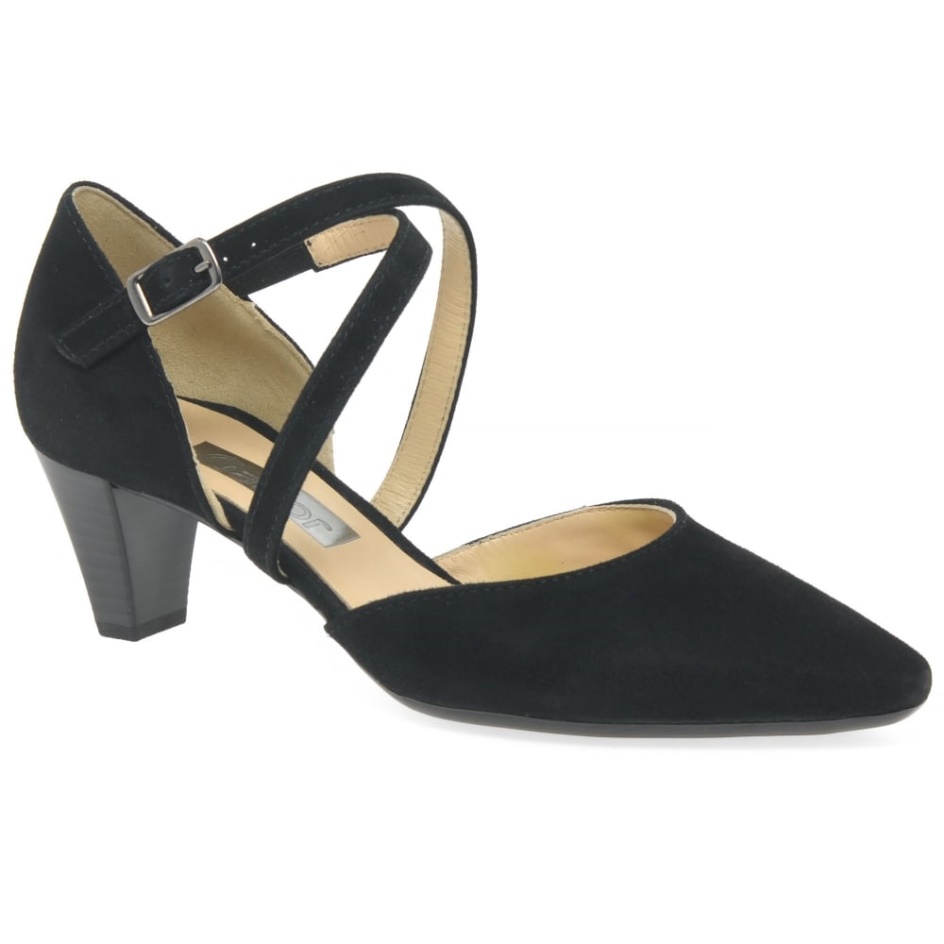 Callow Womens Modern Cross Strap Court Shoes Gabor Black Suede