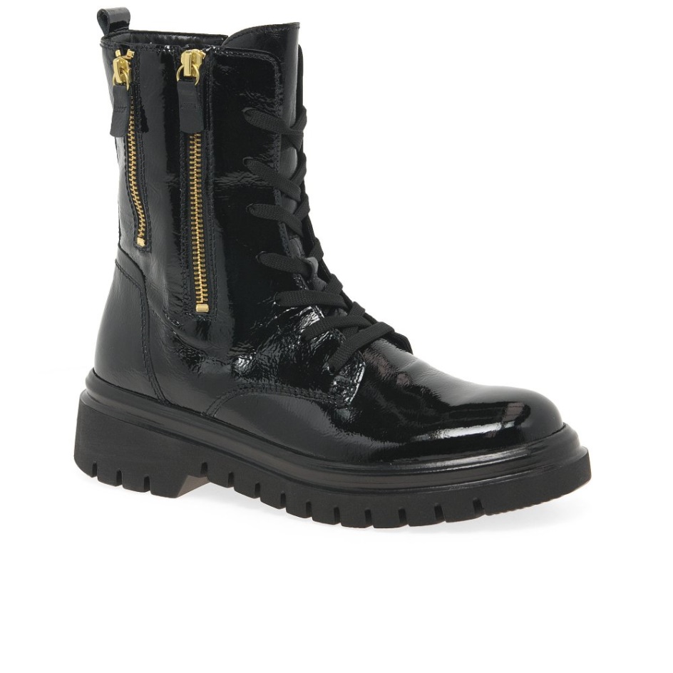 Cottage Ladies Biker Boots Black Patent Gabor