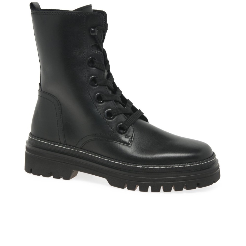 Gabor Black/White Stitch Genoa Womens Military Boots