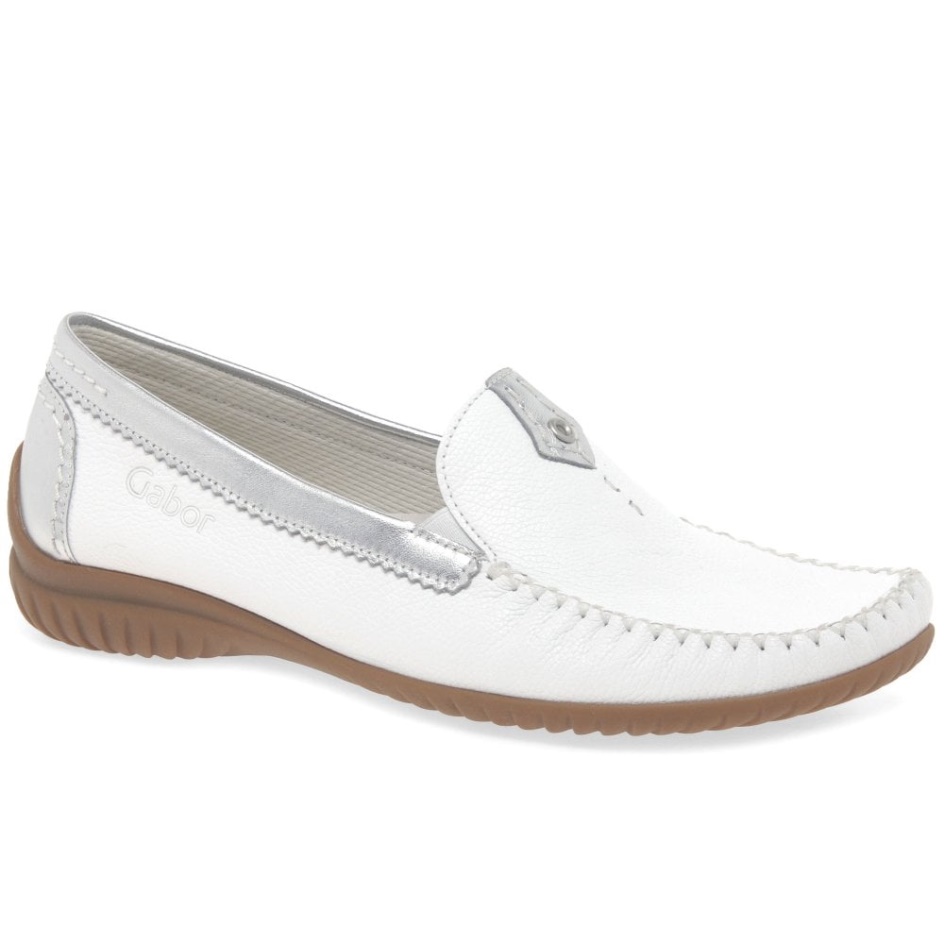 Gabor White/Silver California Sporty Womens Moccasins